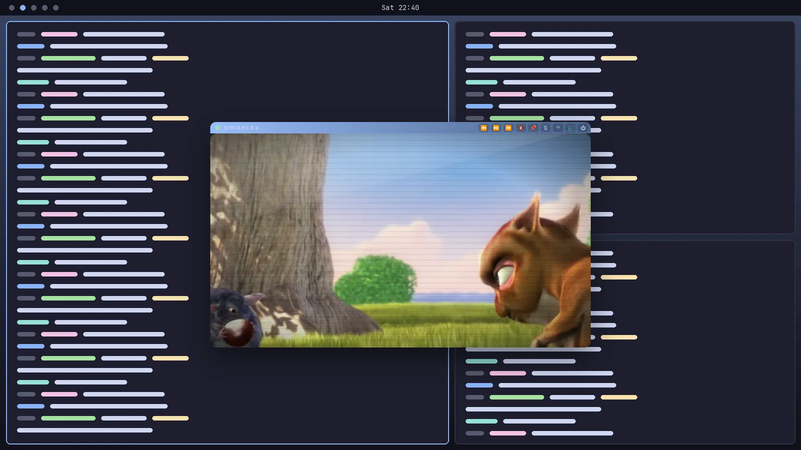 Bare mode: the cabinet is gone, leaving a 16:9 video with a slim coloured strip of controls along the top.